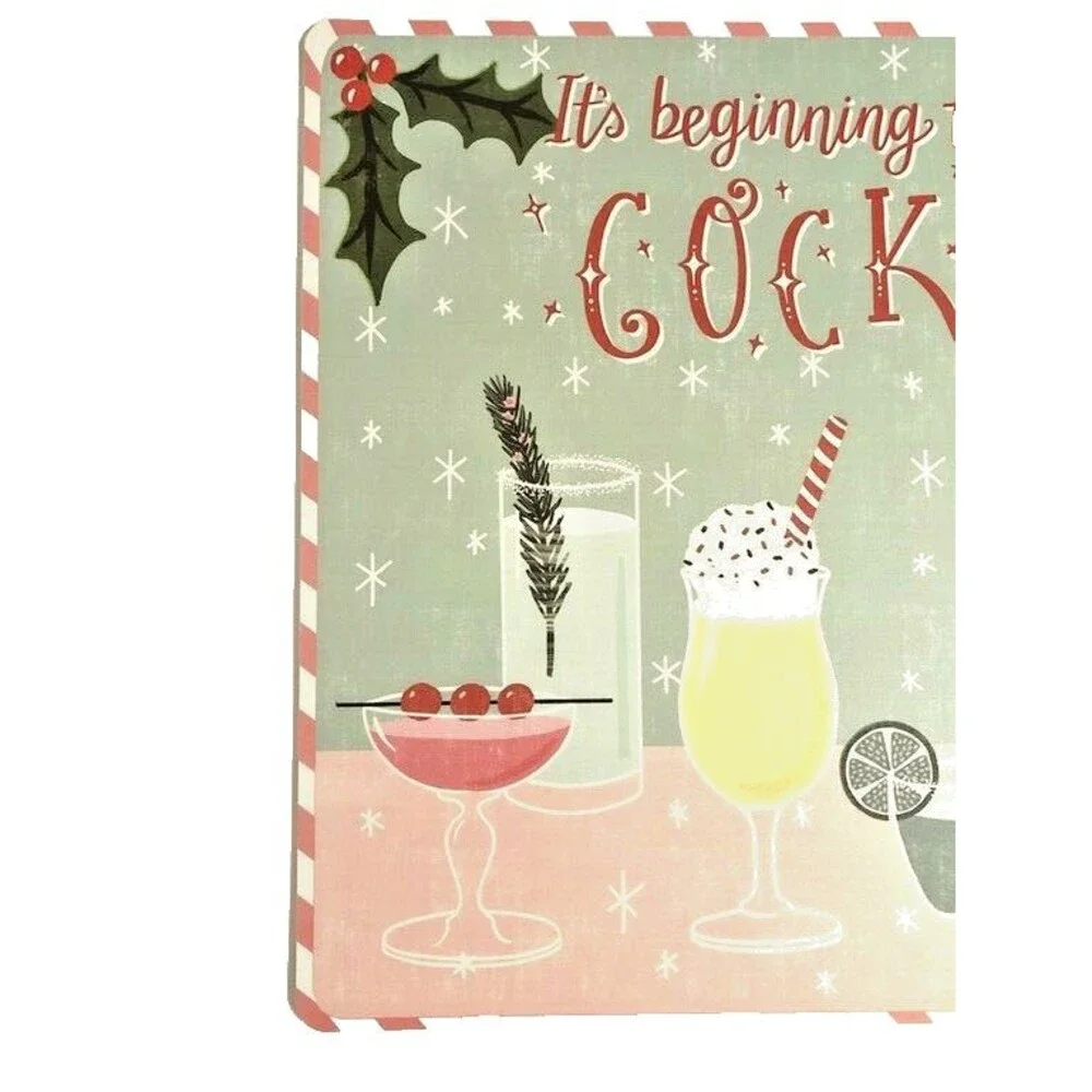 Christmas Cocktails Placemats Vinyl Foam Back Winter Vintage Look Set of 4 Drink